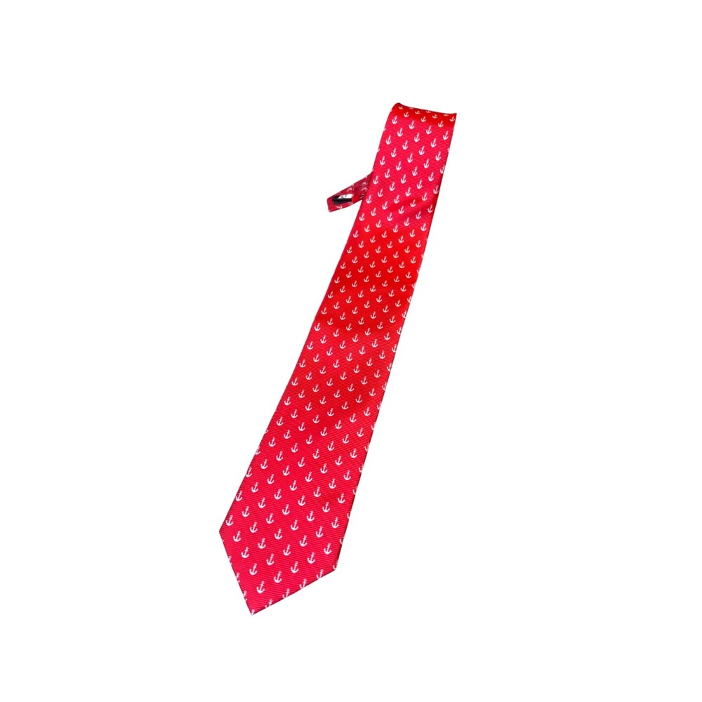 Cape Cod Neckwear Silk Tie Red White Anchor Nautical Print Mens OS